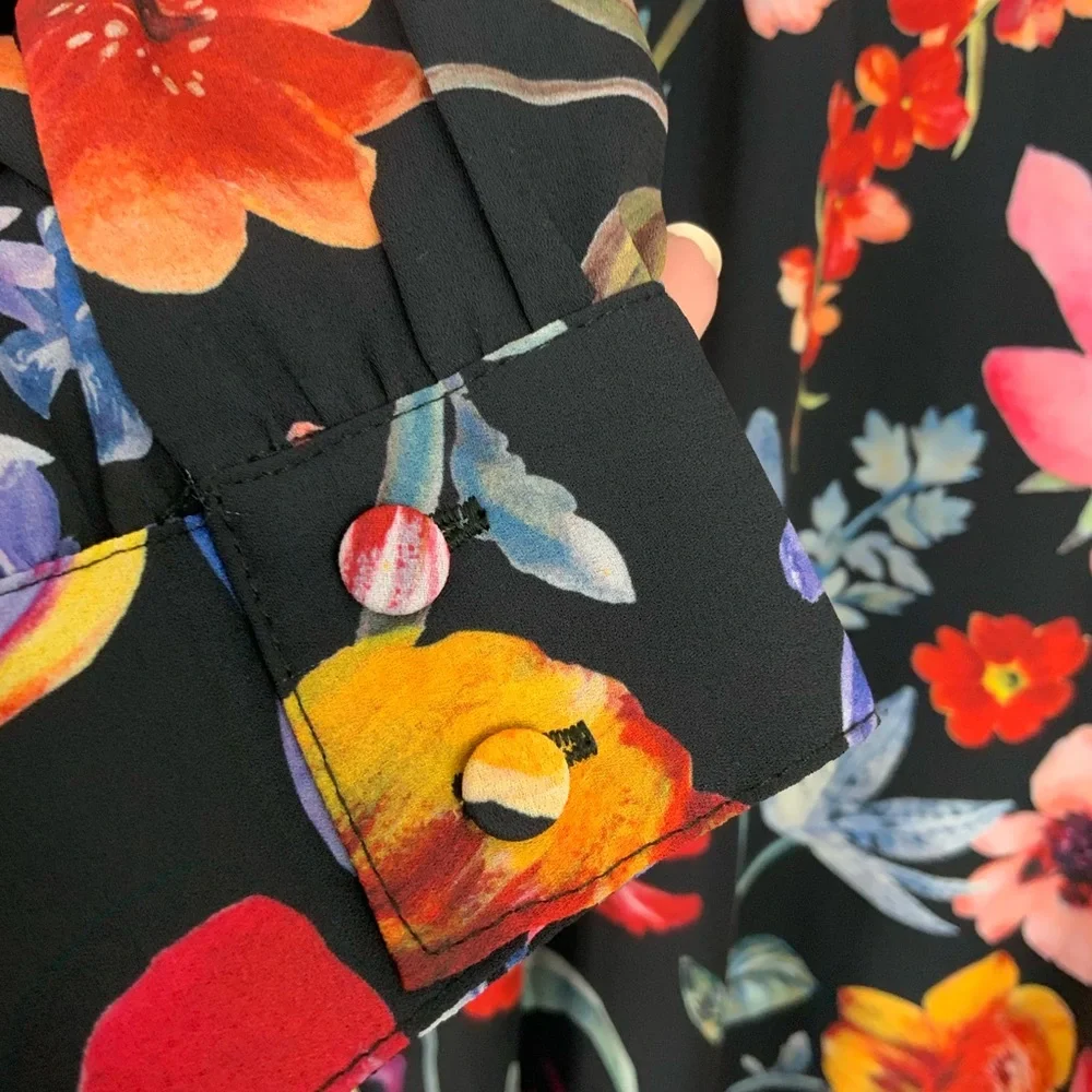 J. Crew Sz‎ 0 Midnight Dutch Floral Tie-Neck Long Sleeve Midi Dress Feminine